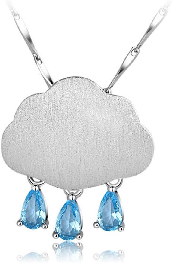 LOOYARS925 Sterling Silver Clouds Raindrop Necklace Simple Temperament Pendant Necklace for Girl