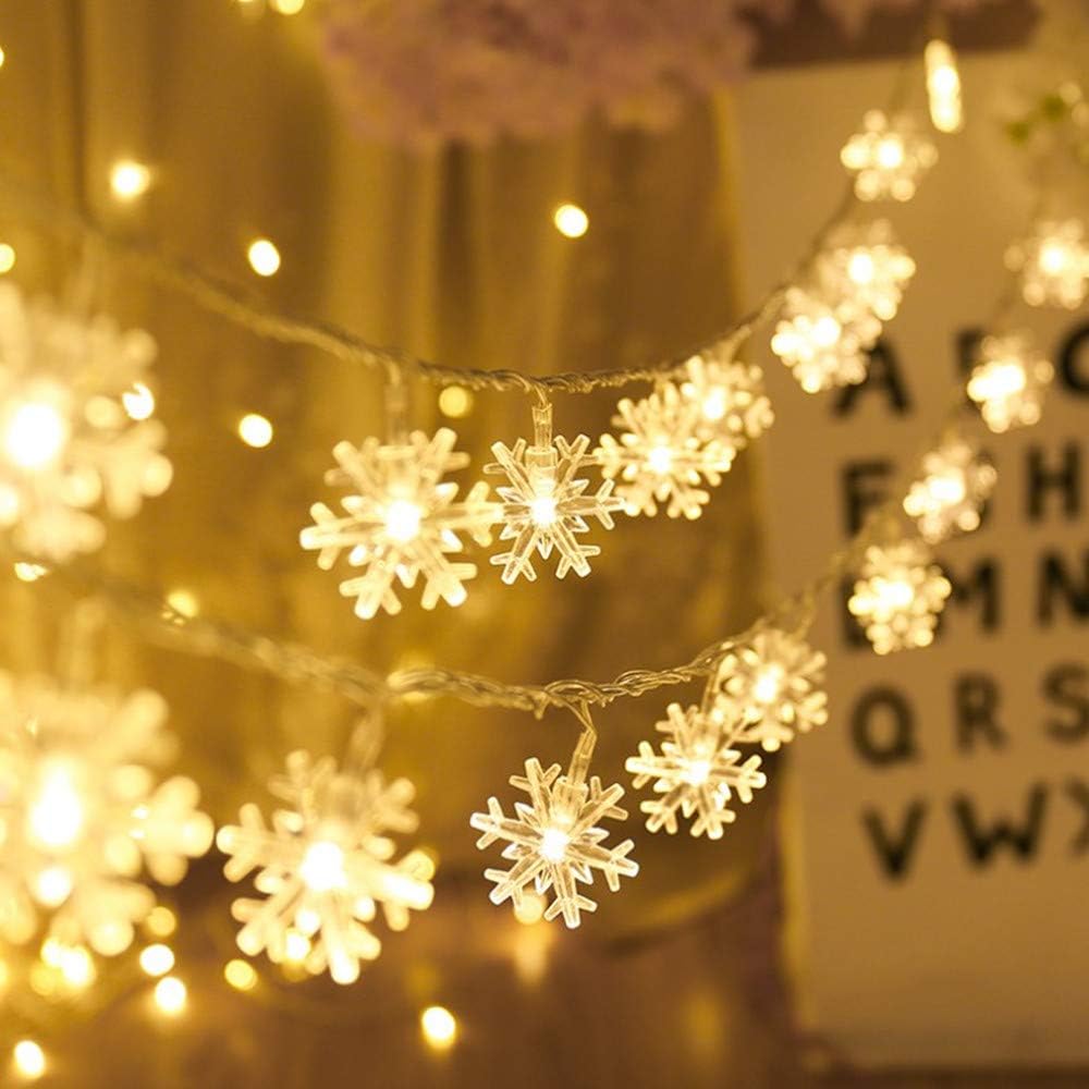 AODINI Snowflake String Lights 16 ft 40 LED Fairy Lights Battery Operated Waterproof for Xmas Garden Patio Bedroom Party Decor Indoor Outdoor Celebration Lighting, Warm White (Snowflake)