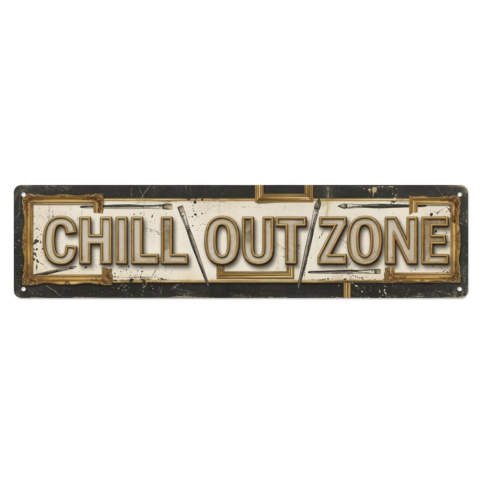 Chill Out Zone Faded Gallery 7 Metal Tin Skinny Sign Plaque Wall Decor for Cafe, Club Bar, Office, Home Garden Metal Poster 4x16Inch