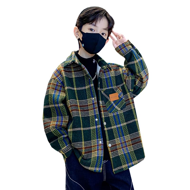 Children's universal shirt jacket with pearl buttons, plaid flannel fabric, polyester filling for warmth 5-16 years old