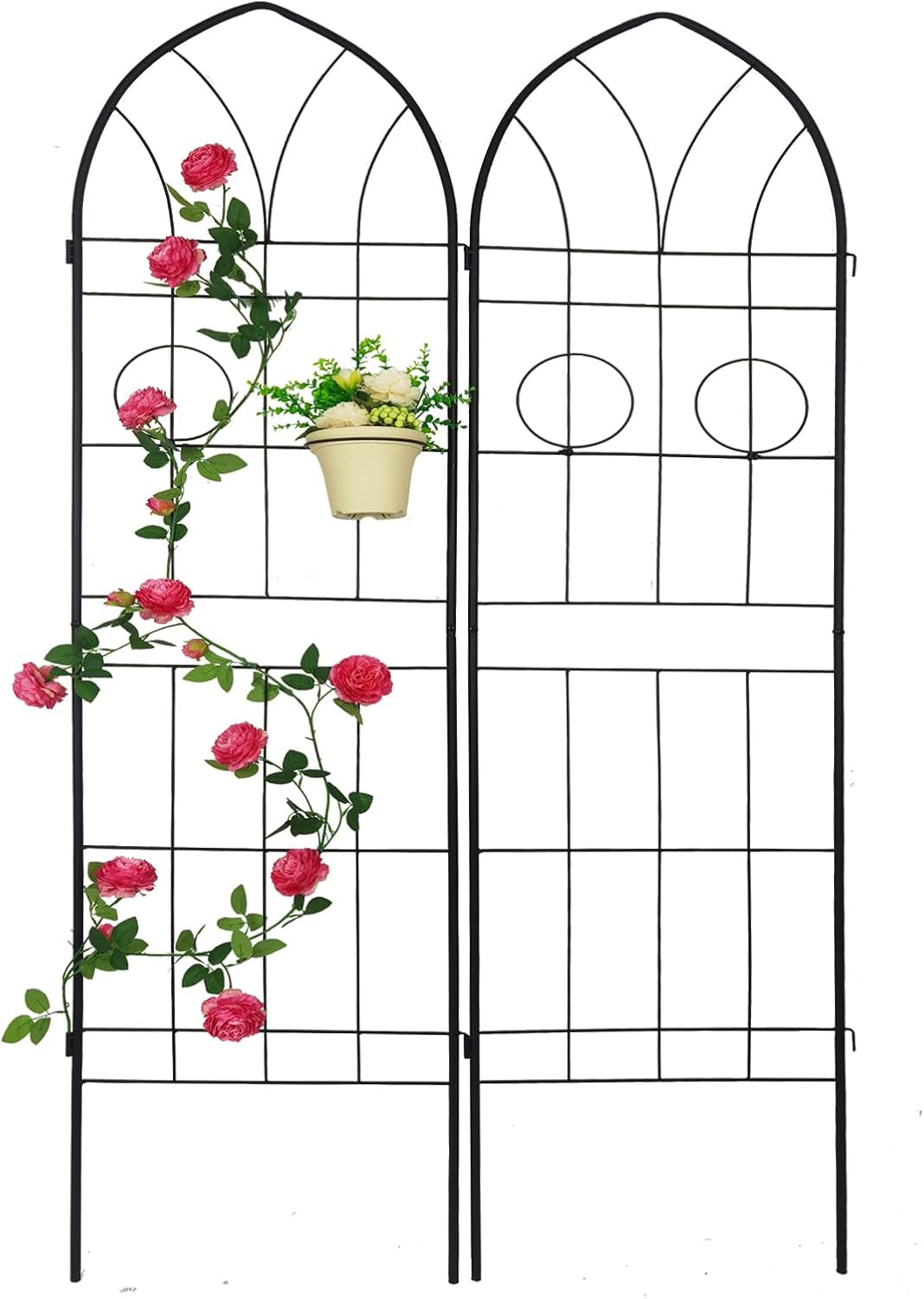 2 Pack Metal Garden Trellis for Climbing Plants 19.7'' Wide x78.7'' High with Potted Plants Support Vegetable Flower Pipe Trellis for Ivy Vines Rose Cucumbers Black
