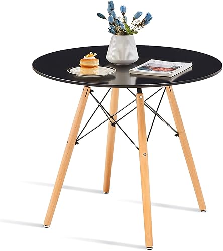 Miniatura 14 de Mesa de comedor redonda de cristal, mesa de cocina pequeña, moderna mesa de comedor circular de 32 pulgadas con patas de madera para cena, espacios