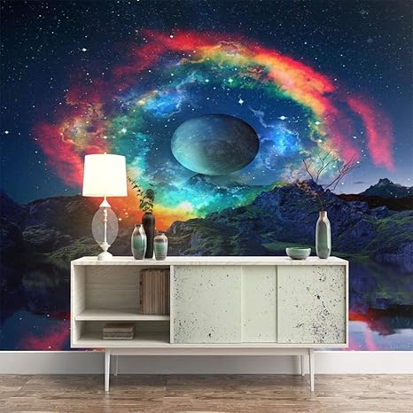 Amazon 壁画の壁紙 カラフルな宇宙の星空 400 幅 X280 高い Cm パターン ウォール クロス リビング ルーム 背景 装飾 装飾 壁画 カスタム 3d 壁紙 貼り付け リビングルーム 寝室用 ウォール 壁紙