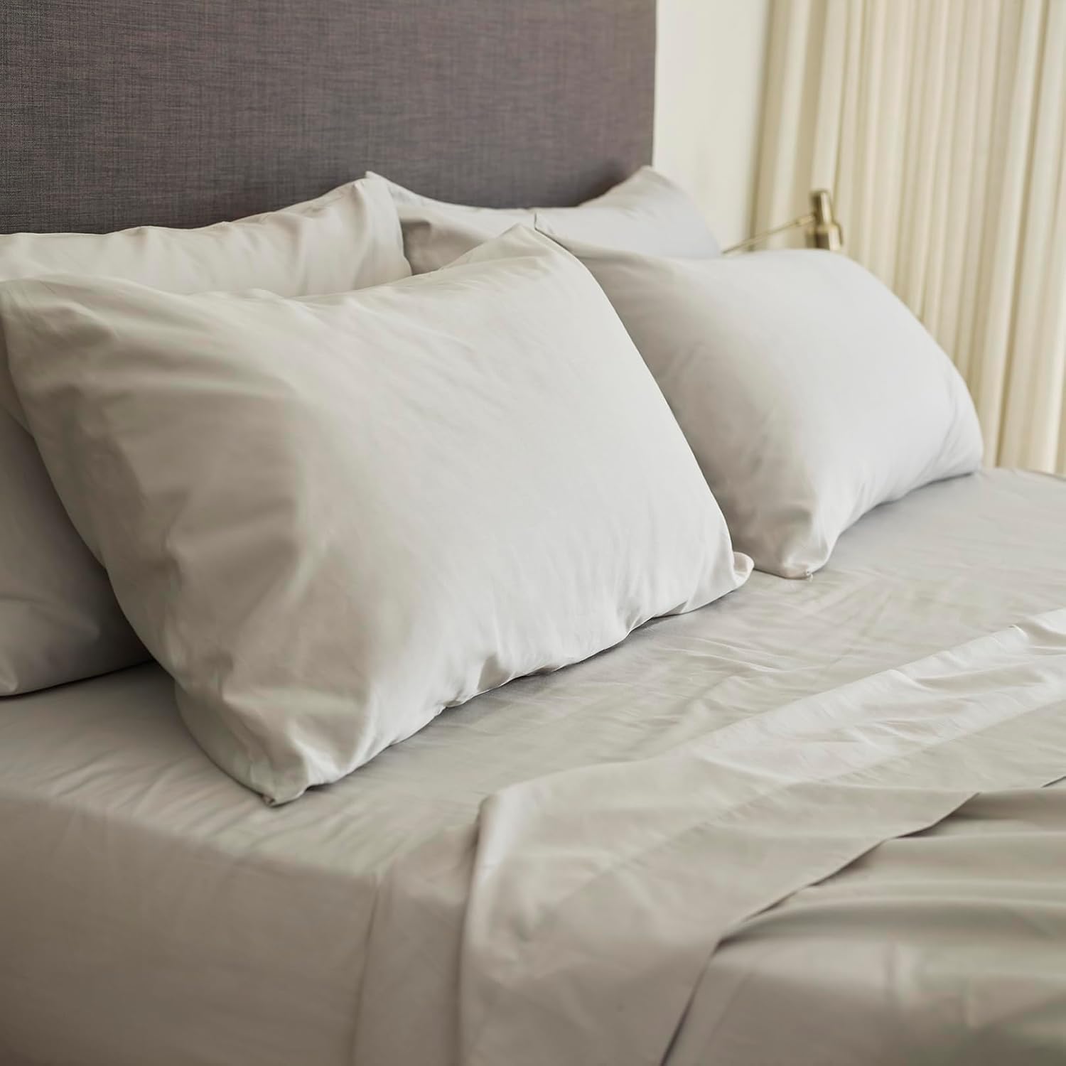 6-Piece City Sheet Set 300TC Plain Sateen-Flat Sheet, Fitted Sheet, 4 Pillow Cases (King, Cream)