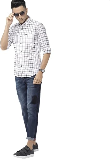 The Indian Garage Co Men Slim Fit Checkered Full Sleeves Cutaway Collar Casual Shirt