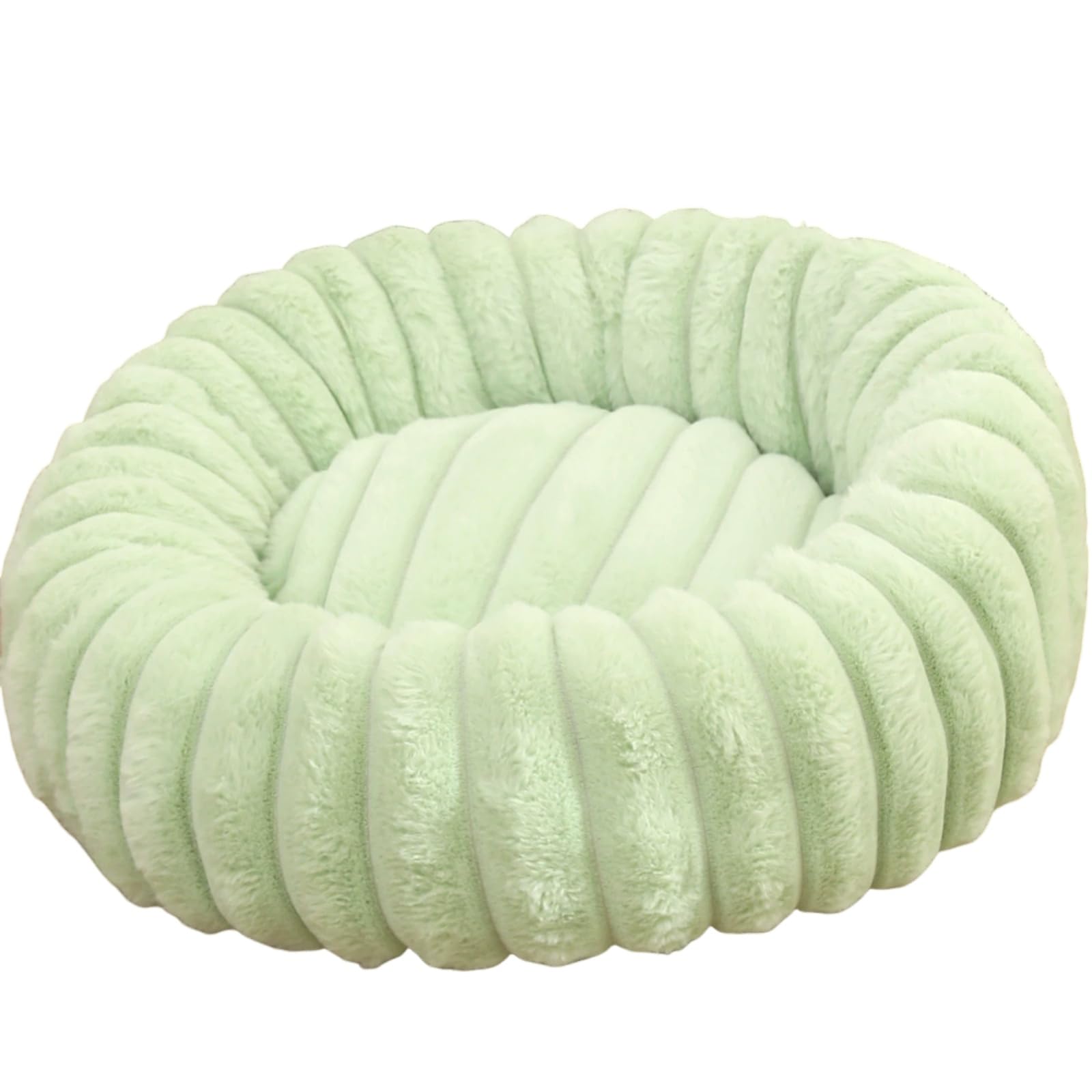 Mateju Plush Donut Pet Bed, Fluffy Pet Cushion Thick Warm Soft Plush Dog Cat Bed for Indoor Stripe Style Calming Puppy Kitten Petbed with Non Slip Bottom, for Small Medium (Light Green,40cm)