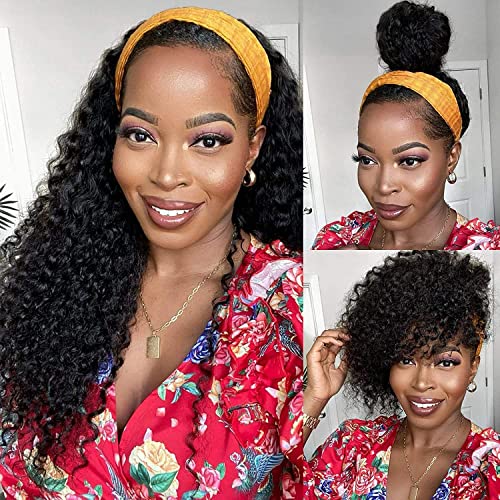 Image of Celiarita Headband Wig Deep Wave Human Hair Wigs 22 inch Glueless None Lace Front Wigs Machine Made Virgin Curly Human Hair Wigs for Black Women Deep Wave Headband Wig Human Hair Natural Color
