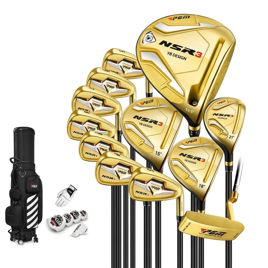 Set mazze da golf per uomo in metallo e fibra di carbonio, con sacca telescopica, metal, Terza generazione, oro, asta in carbonio di classe S