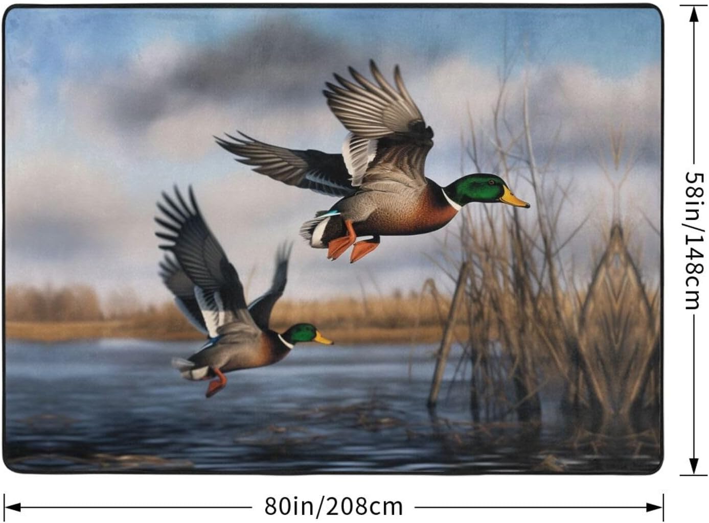 Flannel Non-Slip (Hunting Flying Wild Ducks) Rug Pad 80×50in Soft Washable Protective for Hardwood Floors Bedroom Bathroom Living Room