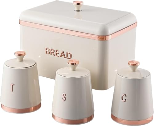 Royal Homeware 4pc Monza Breadbin & Canister Set (CREAM)
