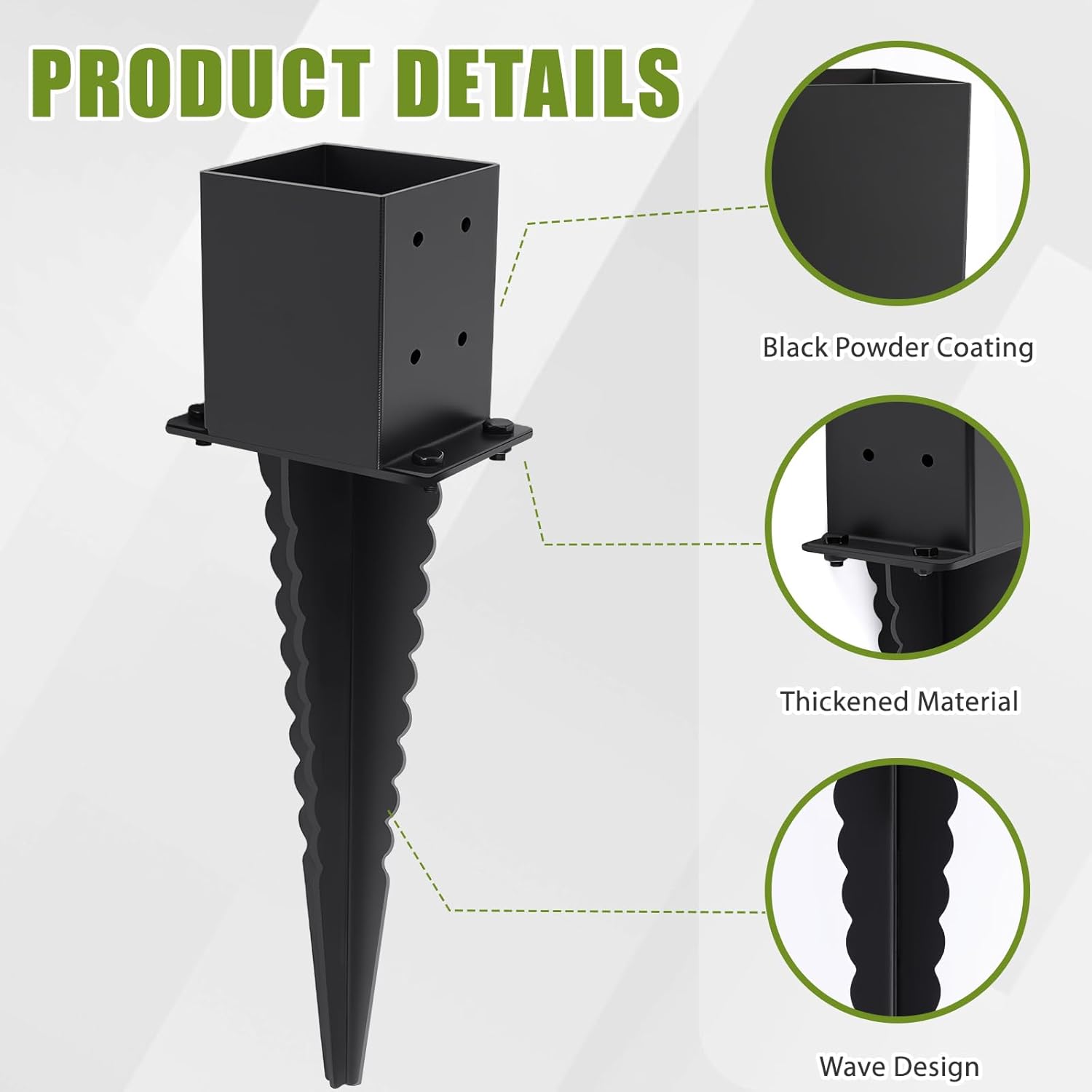 4 Pcs 4x4 Fence Post Anchor Ground Spike (Actual 3.6“x3.6”), Heavy-Duty 22" Post Anchors, Black Powder-Coated, 4x4 Post Spike for Fences, Mailboxes, Trellises, Road Signs, and Railings