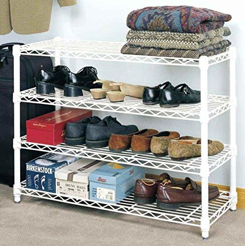Four Shelf Shoe Rack - White Wire Shelf