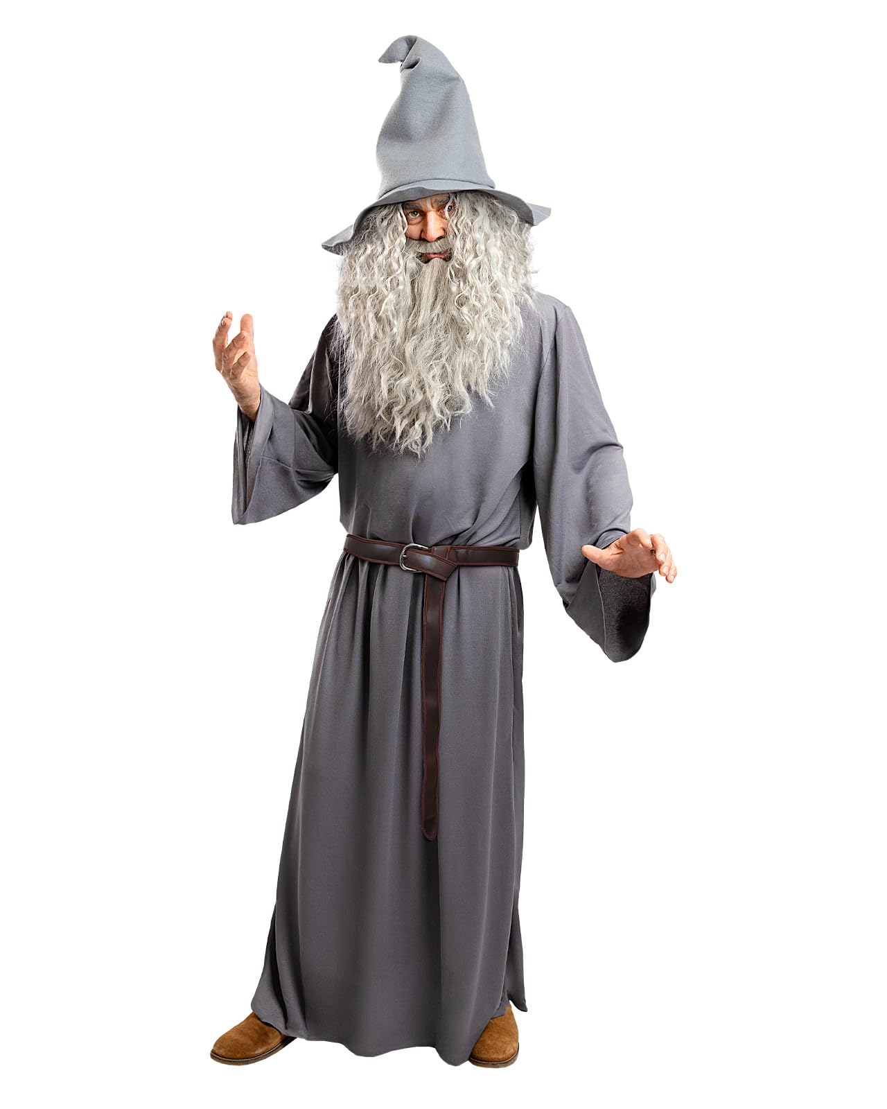 Funidelia Disfraz Oficial de Gandalf con peluca - El Señor de los Anillos para hombre, Incluye túnica, cinturón, sombrero y peluca - Traje para adultos para fiestas, Carnaval y Halloween, Talla XL