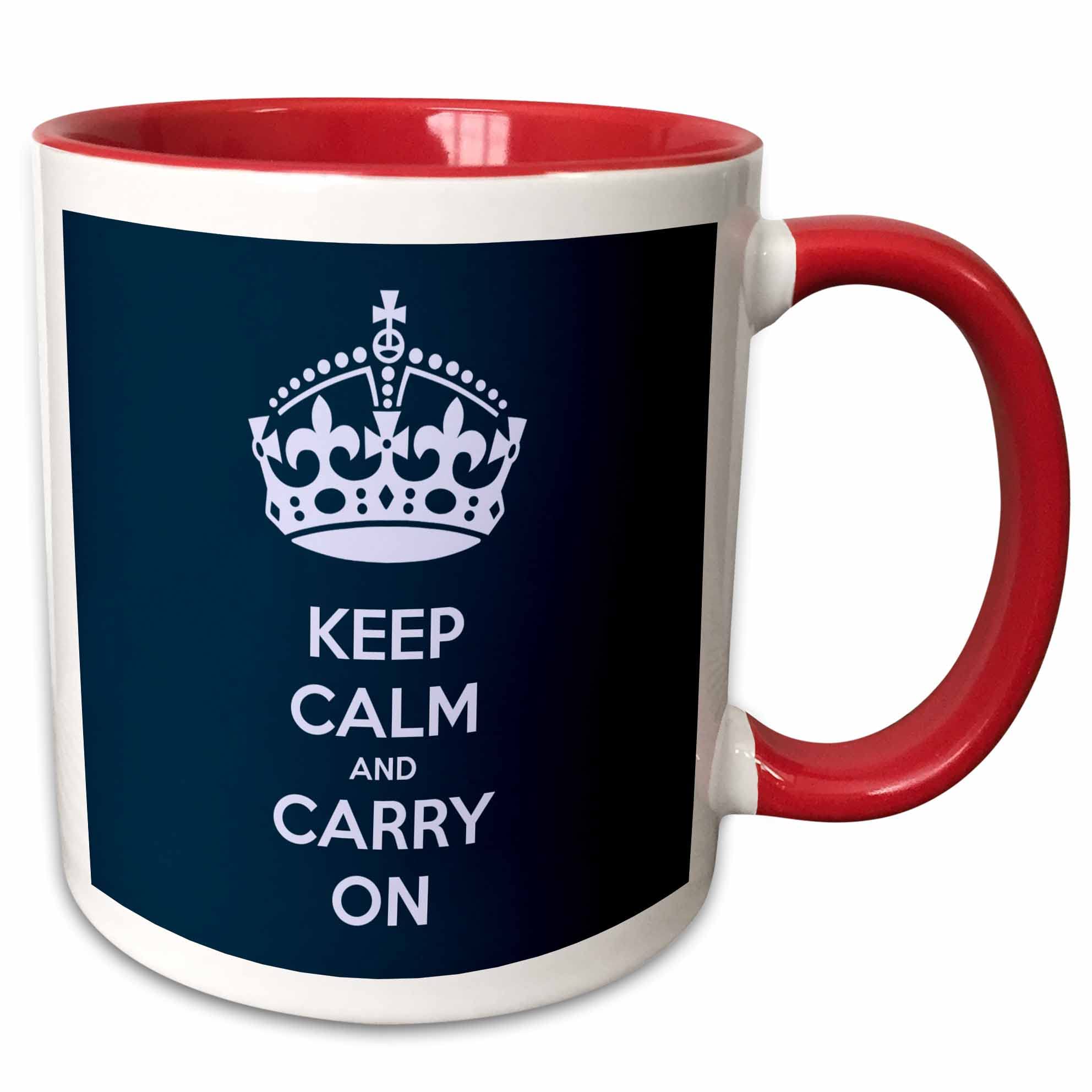 3dRose Keep calm and carry on. Navy. 11oz Two-Tone Red Mug
