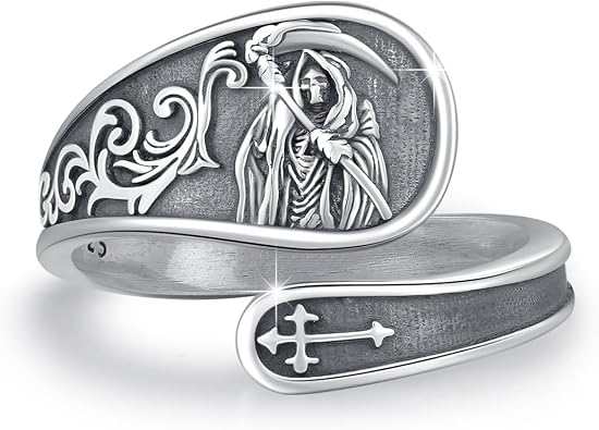 Santa Muerte Spoon Ring Sterling Silver Size 9 for Women Men