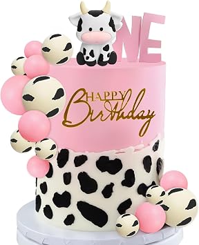 MEMOVAN Cow Cake Topper Farm Cake Topper Decorations with Cows Miniature Figurines Pearl Ball for Girl Cow Farm Theme Baby Shower Birthday Party Supplies-14pcs
