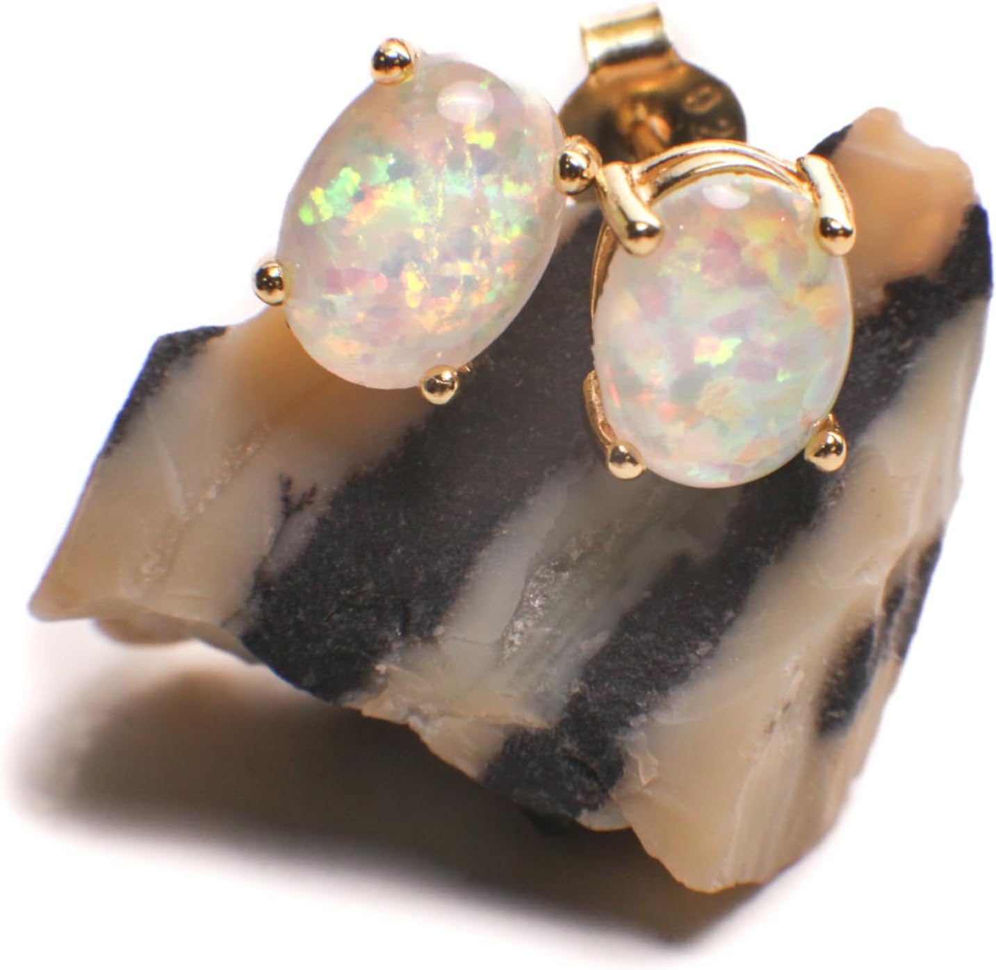 Genuine Ethiopian Fire Opal, Welo Opal, 5x7mm Oval Stud Earrings in Gold Vermeil, AAA Quality Fiery Welo Opal Dainty Elegant Earrings, Gift