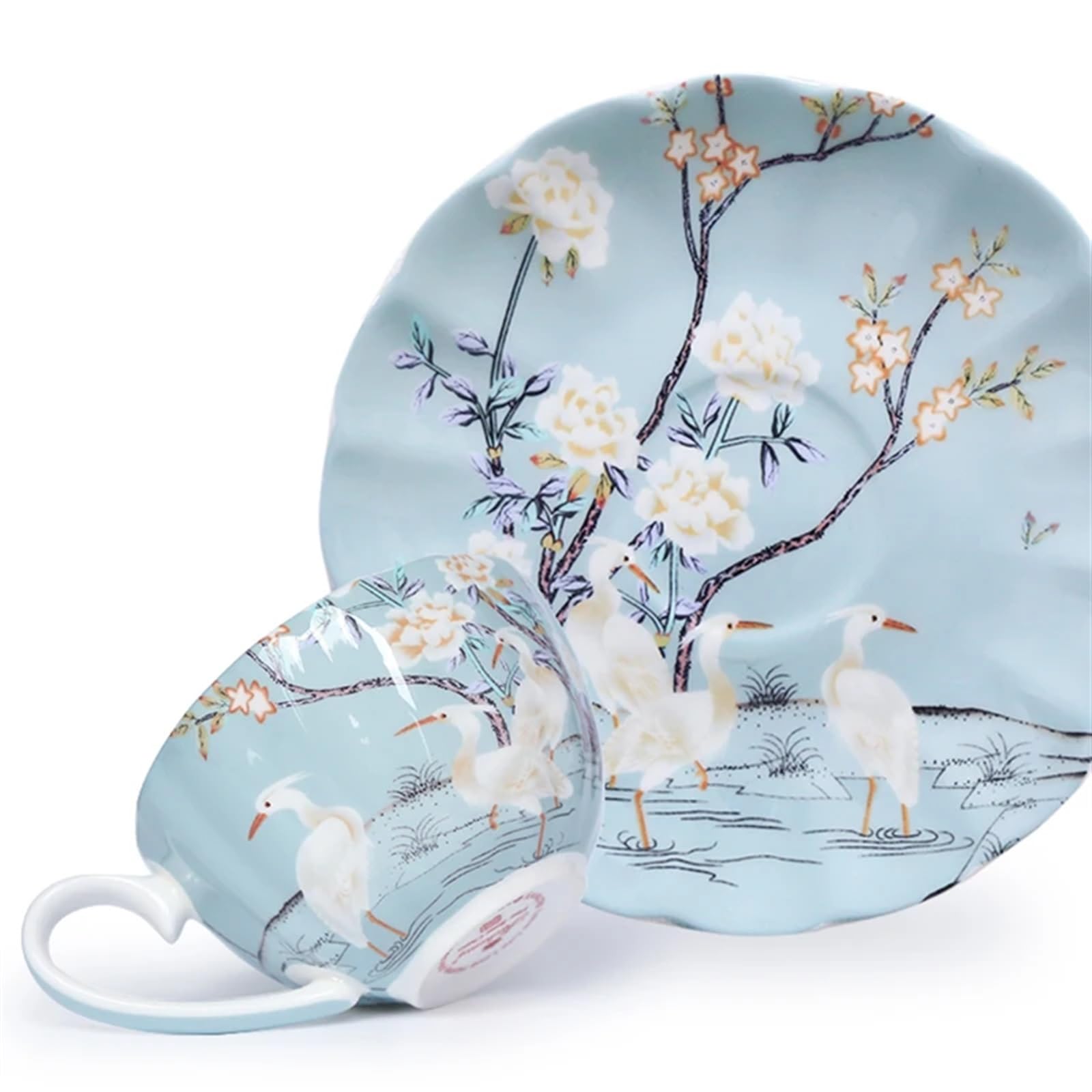 Juegos de Tazas de café y platillos Juego de Tazas de café de Porcelana China, Juego de Tazas de té y café con platillo, Hermosas Tazas de cerámica(Blue)