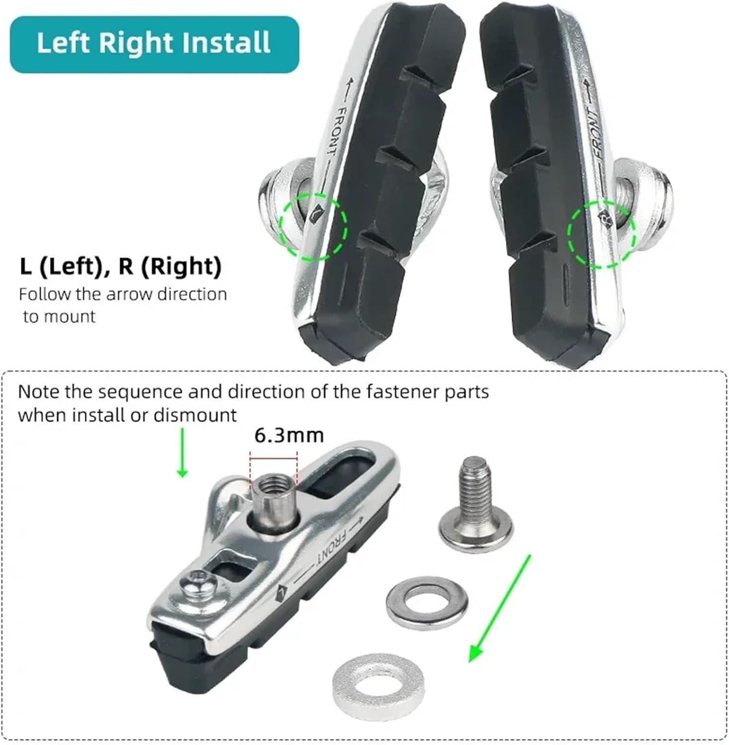Replacement Brake Blocks for Road Bike Caliper C Clamp Wheel with Metal Rim Friction Pads Aluminum Shoes with Inserts Low Noise