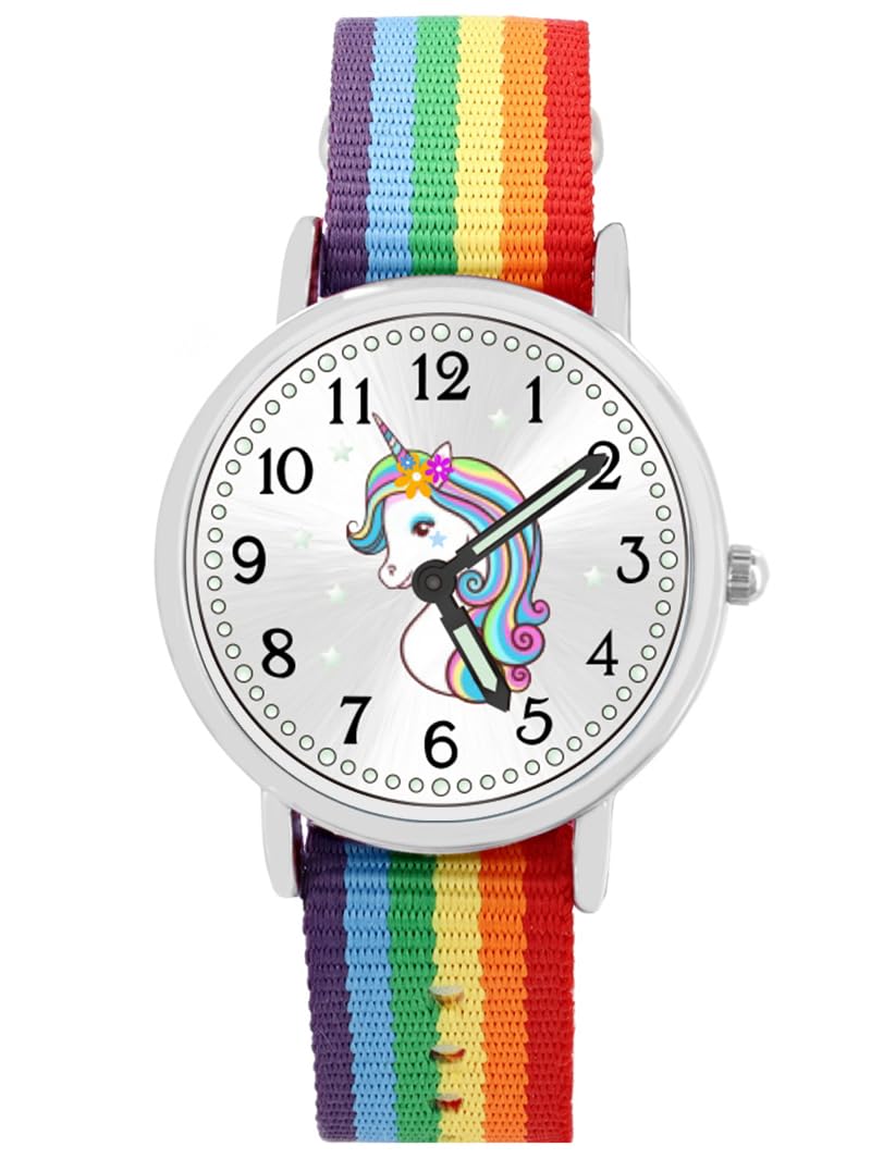 Armbanduhr Mädchen Jungen Kinderuhr Einhorn Lernuhr 5ATM wasserdicht bunt Regenbogen