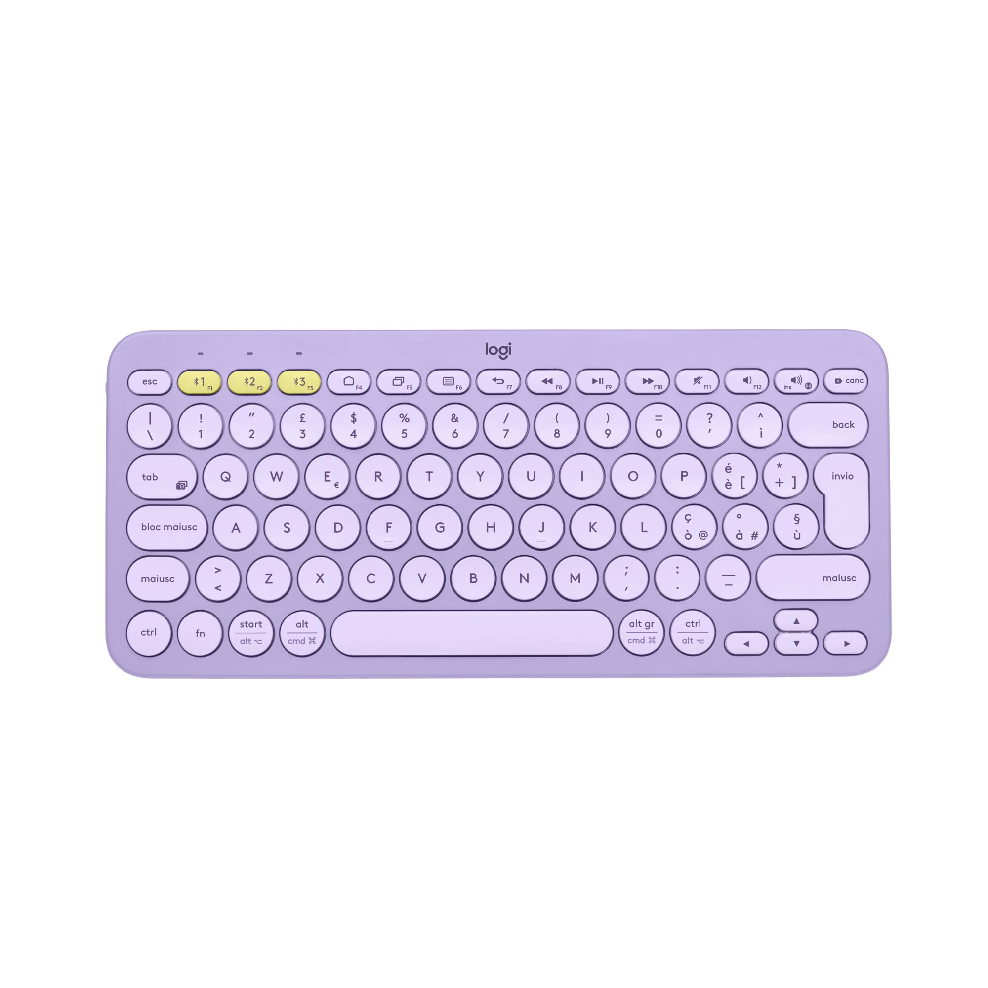 Logitech K380 Multi-Device Wireless Bluetooth Keyboard, Up to 3 Devices, Compact, 2 Year Battery - PC, Laptop, Windows, Mac, Chrome OS, Android, iPadOS, Apple TV, Italian Purple Carbon Neutral Certified by SCS Global Services