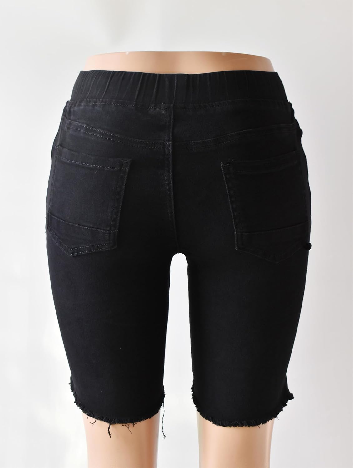 Aodrusa Womens Denim Shorts Elastic Waist Cuttoff Above Knee Length Stretch Ripped Short Jeans