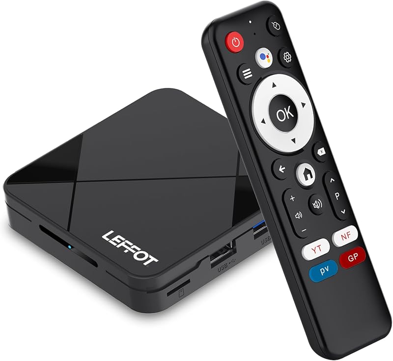 Android 14.0 TV Box 2026, dispositivo de transmisión doméstica LEFFOT 4K Ultra HD para TV | 2 GB de RAM + 16 GB de ROM, compatible con control remoto por voz, WiFi 6, BT 5.4, Ethernet de 100 M, CPU RK3518 Quad-Core A53