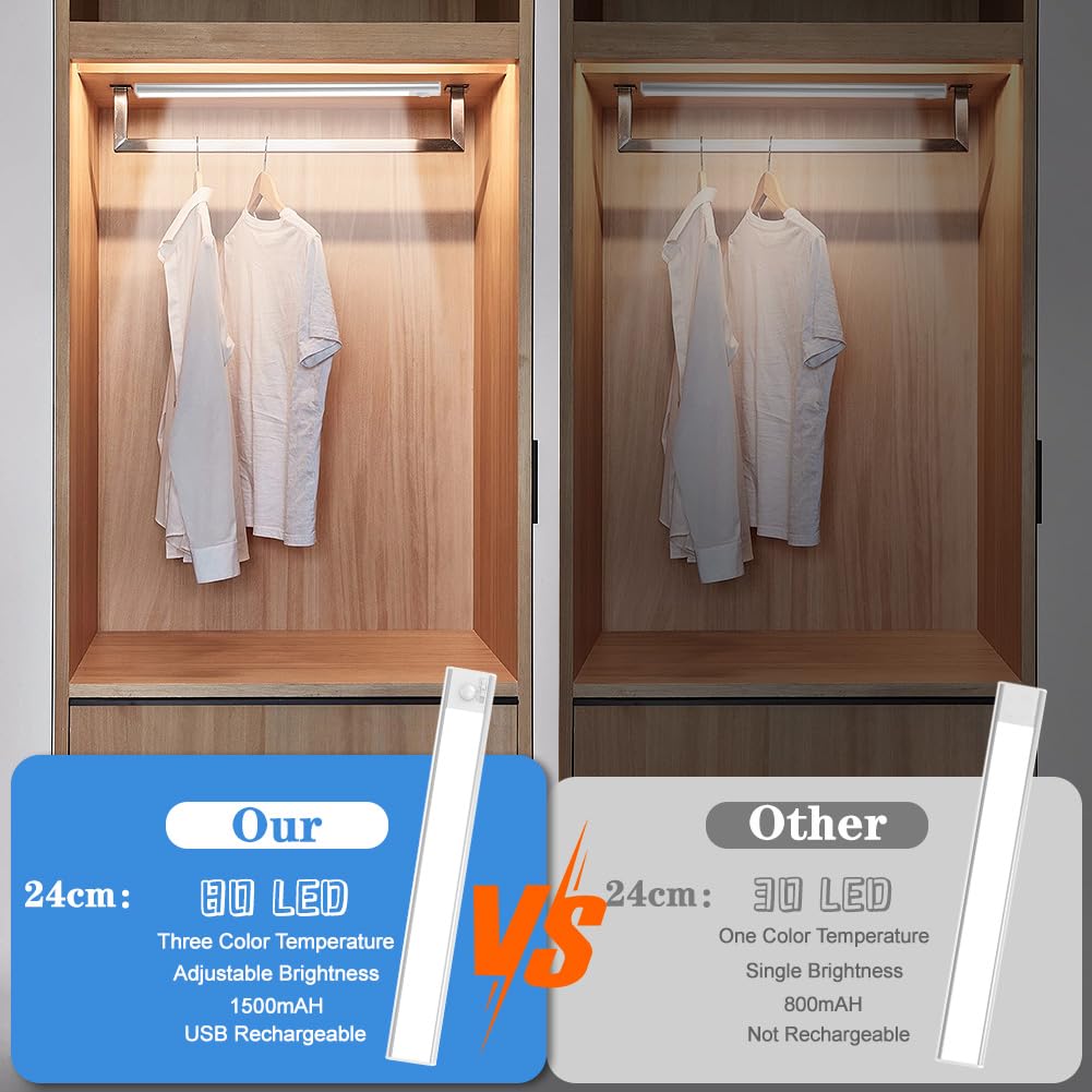 60 LED Lumière De Placard USB Rechargeable Éclairage Sous Armoire Capteur De Mouvement Lumière De Garde-Robe Avec Bande Magnétique Pour Garde-Robe