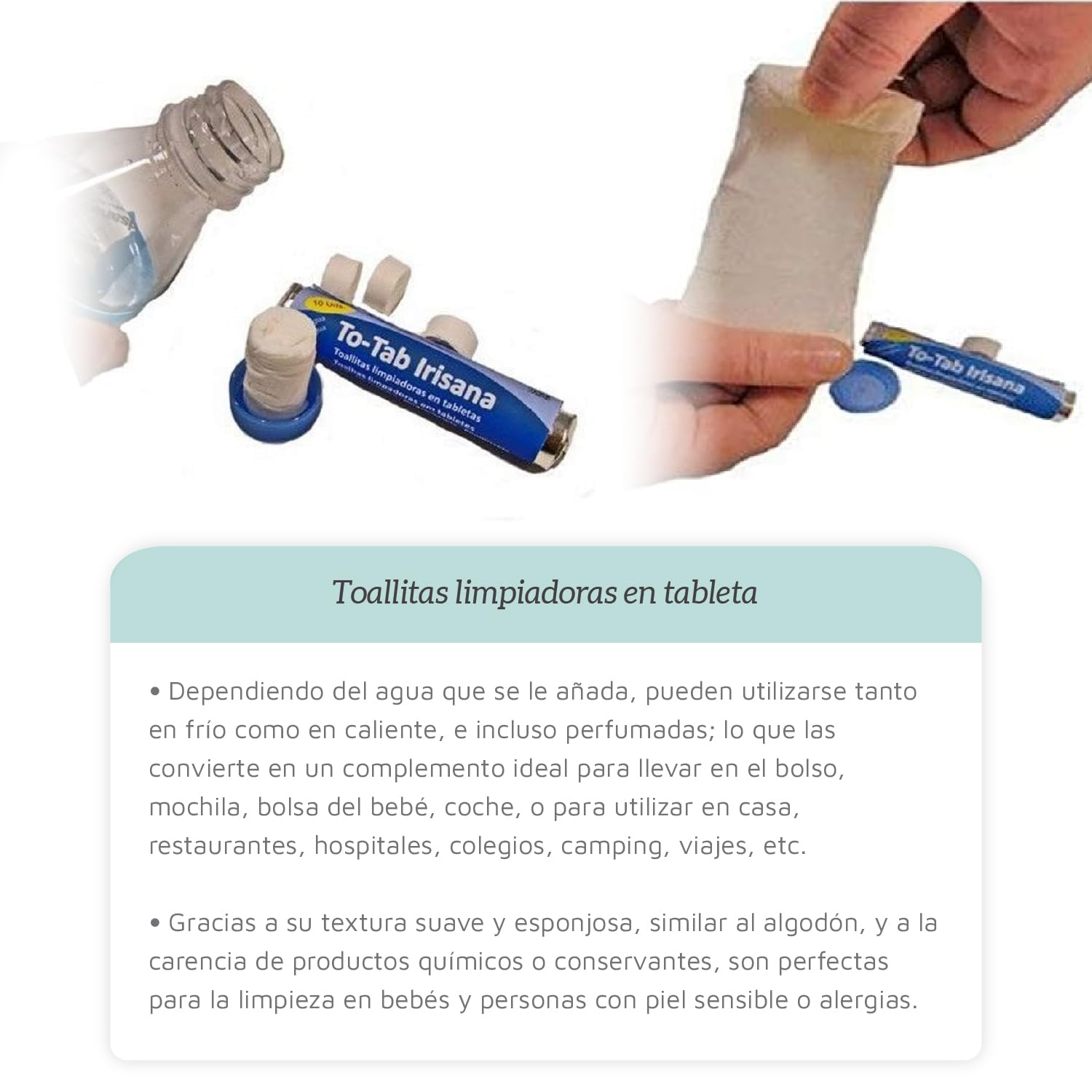Irisana - Toallitas Comprimidas en Pastillas - 500 unidades - Hipoalergénico - Fabricadas en Pulpa de Bambú - Ecológicas - Biodegradable - Limpiadoras