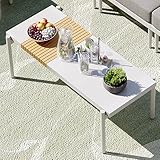 sundale outdoor modern metal outdoor coffee table with slatted wood look tabletop design weather resistant patio side table for garden balcony poolside white 