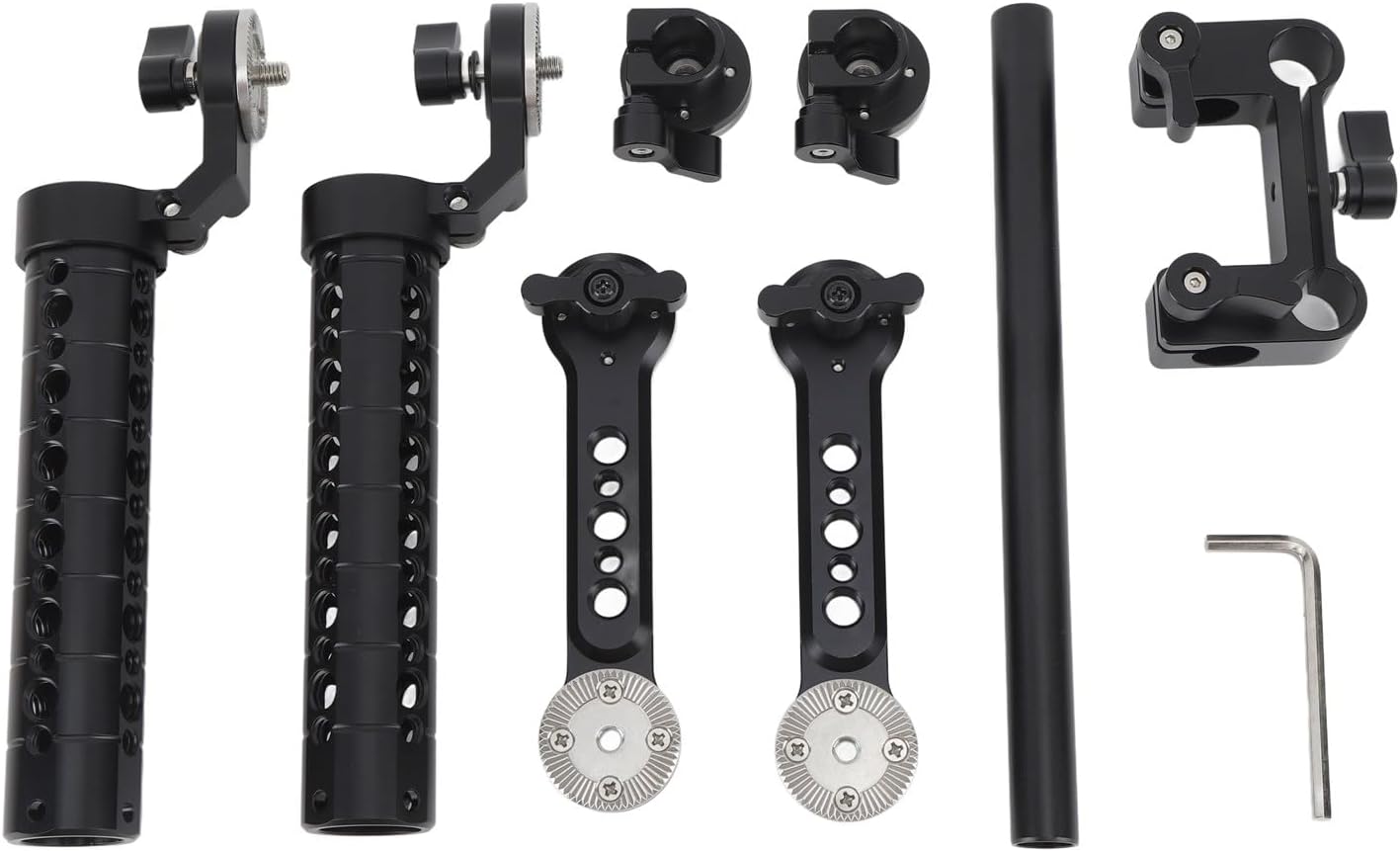 15mm Rosette Handle Set Adjustable Dual Hand Grips Shoulder Rig Kit for DSLR Video Camera Stable Aerospace Aluminum Alloy 843g
