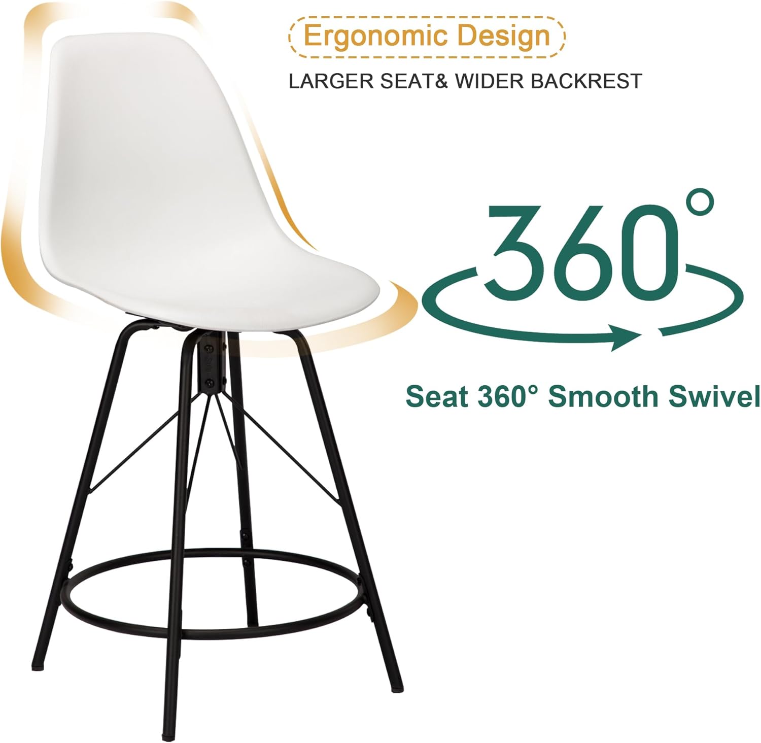 Haobo Metal Bar Stools, Counter Height Stools Plastic Seat Swivel Chairs Set of 4 for Indoor, Outdoor, Home, Kitchen Dinning Chairs, Bar Counter, Business (30", 06 Swivel White)