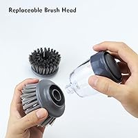 Vista 5 de Dish Brush with Soap Dispenser, Kitchen Scrub Brush for Dishes Pots Pans Sink Cleaning, Dish Scrubber with Holder Set (Grey Handle & Nylon Bristles)