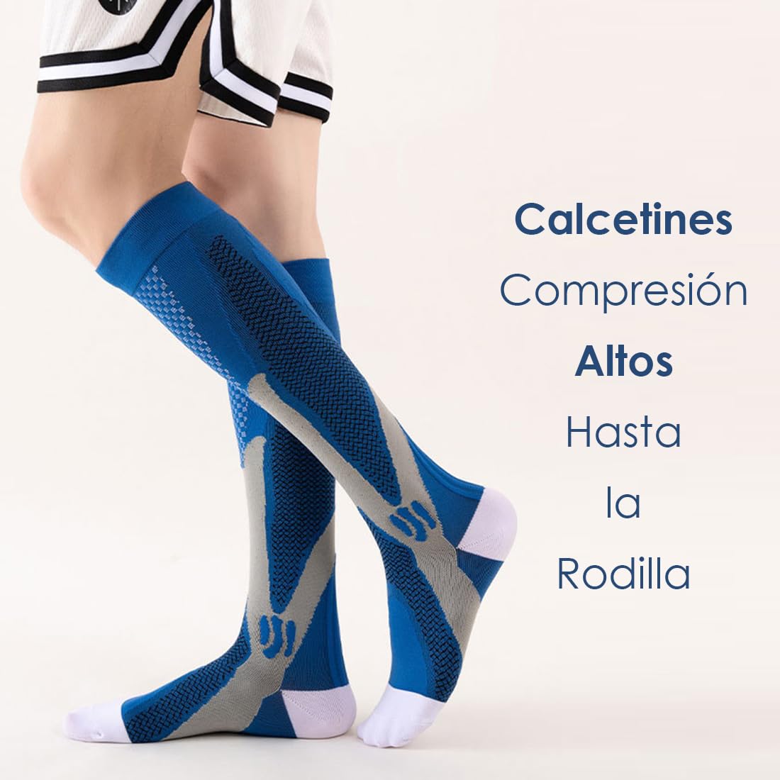Calcetines Medias de Compresión Mujer y Hombre. Medias Altas para Running o Ciclismo con Tecnología Compresiva Graduada. Largos de Deporte.