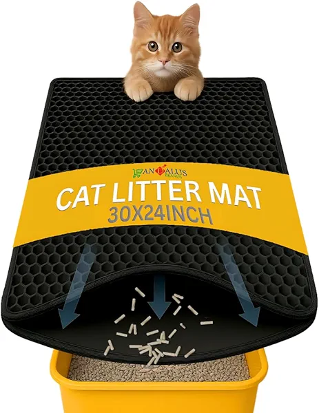 Andalus Brands Large Cat Litter Mat - Waterproof & Urine-Proof Litter Box Mat, Non-Slip Kitty Litter Mats for Floor, Easy to Clean Litter Trapping Design (30" x 24", Black)
