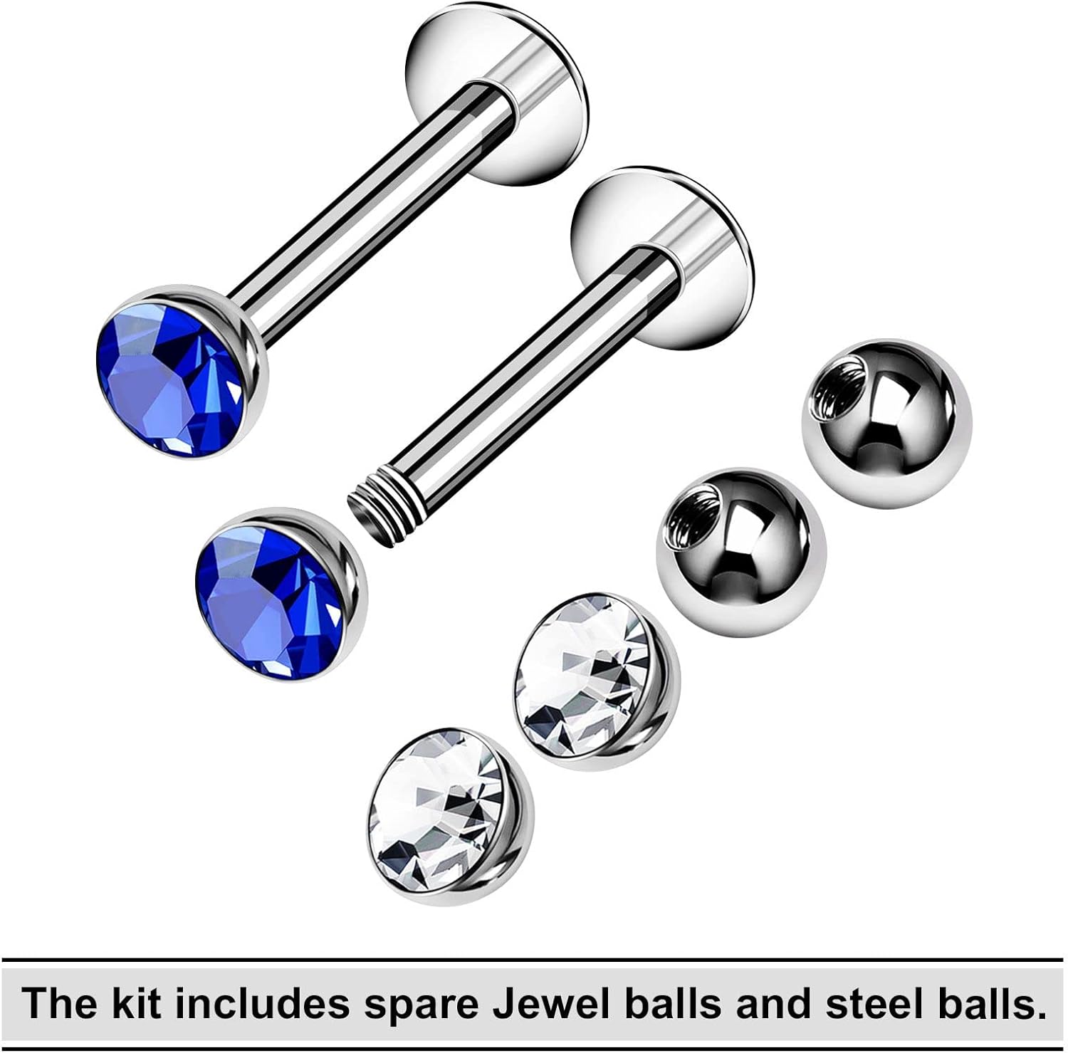 2PCS Surgical Steel Labret 16g 5/16 8mm 3mm Crystal Half Ball Monroe Tragus Cartilage Earrings Piercing Jewelry Pick Size - Image 2