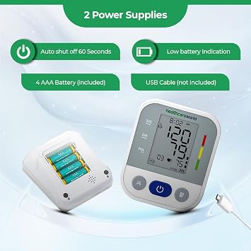 Healthcare World Upper Arm Blood Pressure Monitors– Automatic Digital BP Machine with Large LCD Display, 22-40cm Cuff, Heart Rate & Hypertension Detection– Blood Pressure Machines for Home use