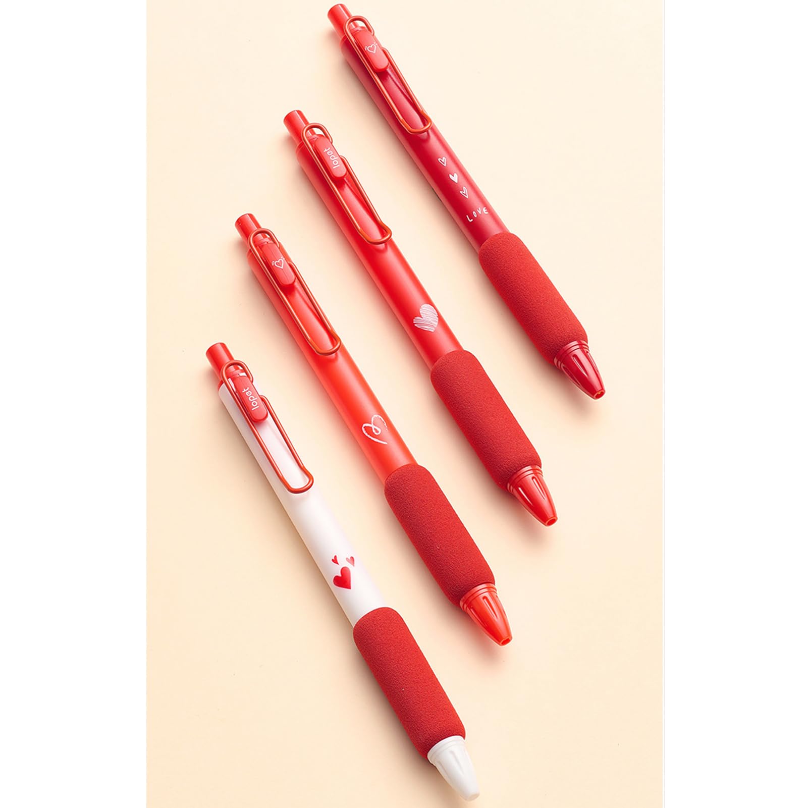 MOZXIRZ Gelschreiber mit roter Tinte, einziehbar, niedliches Liebesherz, 0,5 mm, Schreibstift, Büro, Schulbedarf für Mädchen, Jungen, Frauen, Männer, 4 Stück (4 Stück rote Tinte)