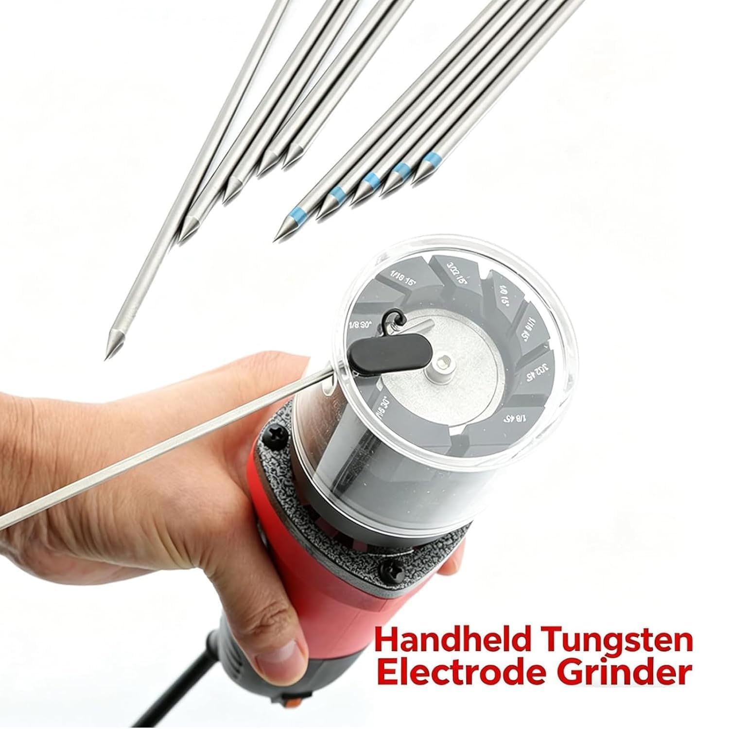 Afiladora Manual de electrodos de tungsteno, ángulos de 15°/30°/45°, Ajuste de 6 velocidades, diámetro de 1,6-3,2 mm, para soldadores Profesionales y Aficionados al Bricolaje