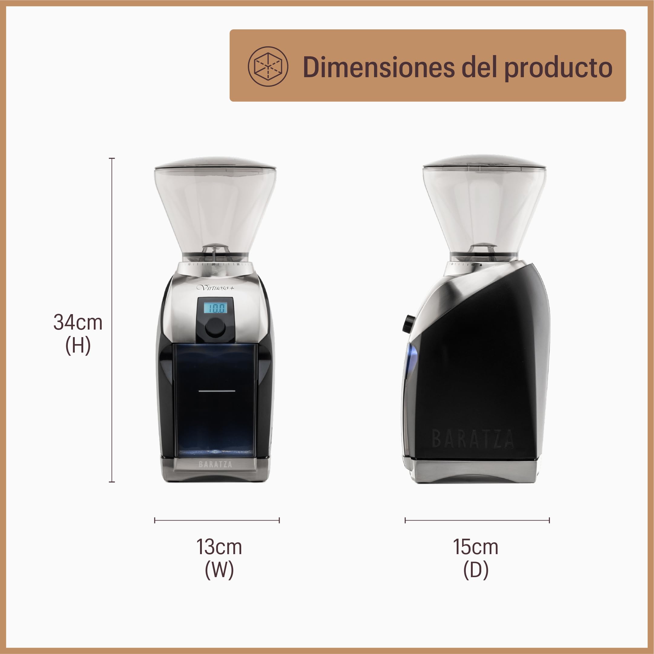 Baratza Virtuoso+ Molinillo Eléctrico de Café en Grano, Negro | Coffee Grinder con Temporizador