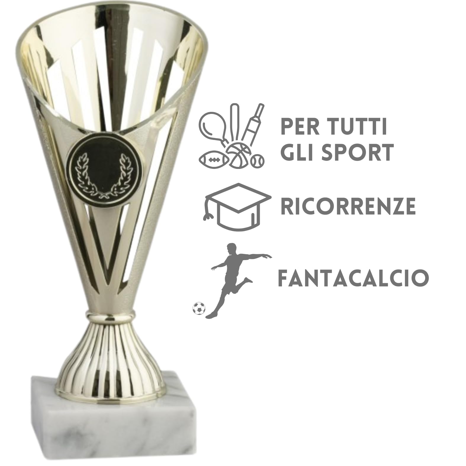 Tris di Premiazioni Personalizzate Coppe e Trofei Sportivi con Targhetta Inclusa Premio per Tutti Gli Sport e Riconoscimento o Fantacalcio