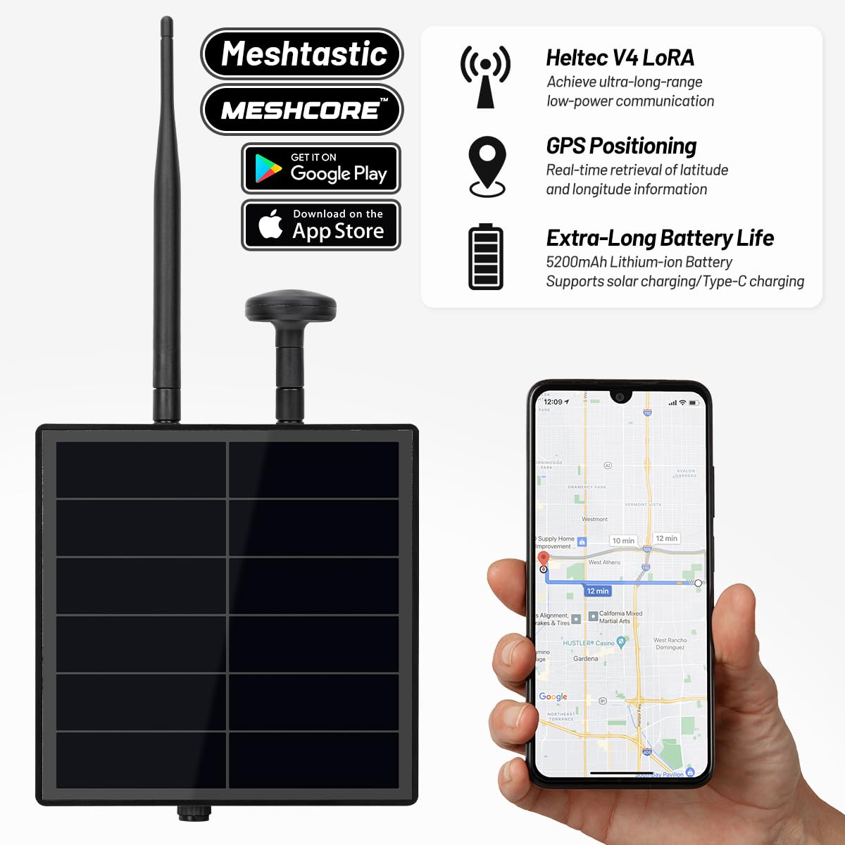 KEEPTEEN D5L-H3 Solar LoRa Mesh Tracker Kit with 5W Solar Panel Built in Heltec ESP32 V4 LoRa Board, Compatible with Meshtastic/Meshcore, Mushroom GPS, 868MHz Antenna, WiFi BLE