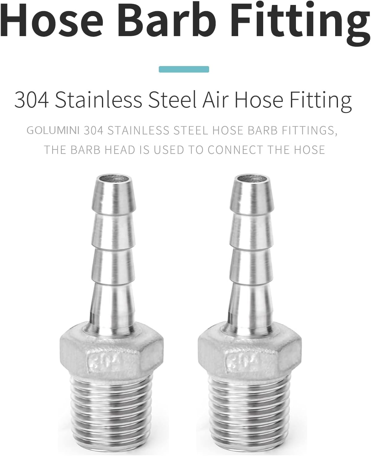 Hose Barb Fittings,304 Stainless Steel,3/8" Hose Barb to 3/8" Male NPT Male Thread Adapter Connector,Industrial Hose to Pipe Fittings Connect for Gas/Water/Oil.(5 Pcs)