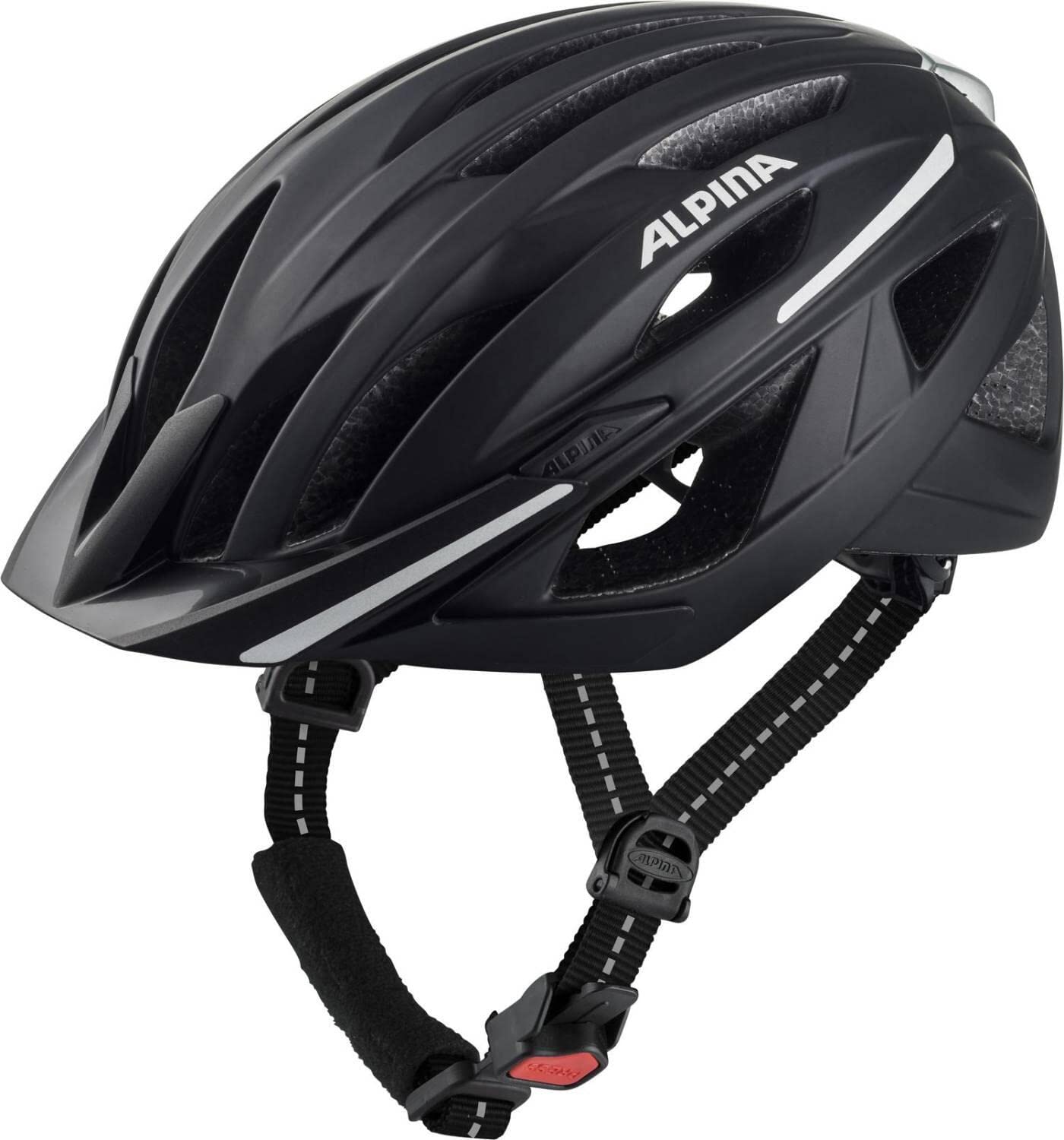 ALPINA HAGA, black matt, 55-59 cm, bike helmet for men and women, high level of safety & comfort with Ergo Flex and integrated light