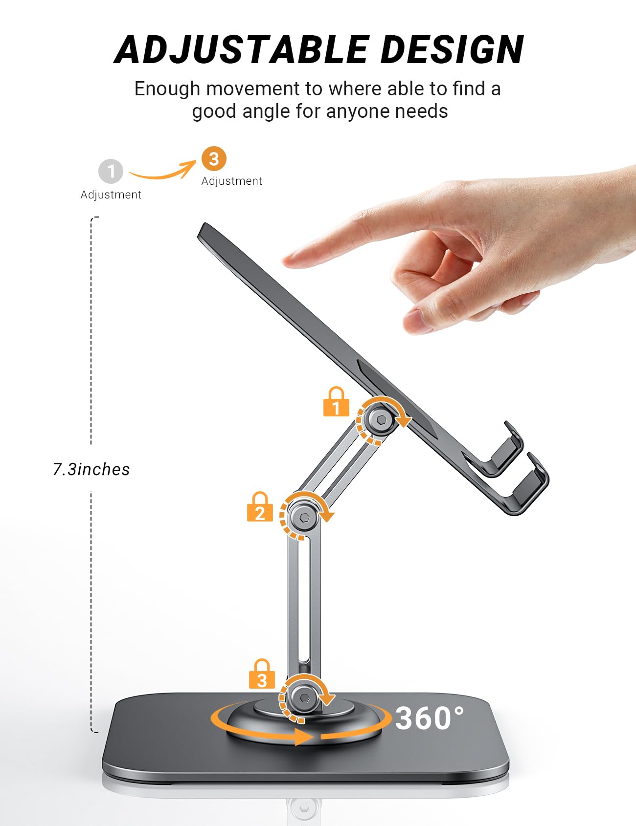 DATAFY Tablet Stand Adjustable Tablet Stand for Desk, Foldable iPad Pro Holder Portable Monitor Stand Travel Accessories, Home Office Desk Accessories for iPad Tab Kindle iPhone Table Mount 12.9