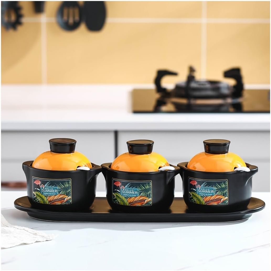 Condiment Set Seasoning Box Condiment Jar Ceramic Seasoning Pot Spice Container Set Kitchen Seasoning Pot Seasoning Box With Spoon And Lid Salt and Sugar Container Sets Condiment Pot (Color : A)