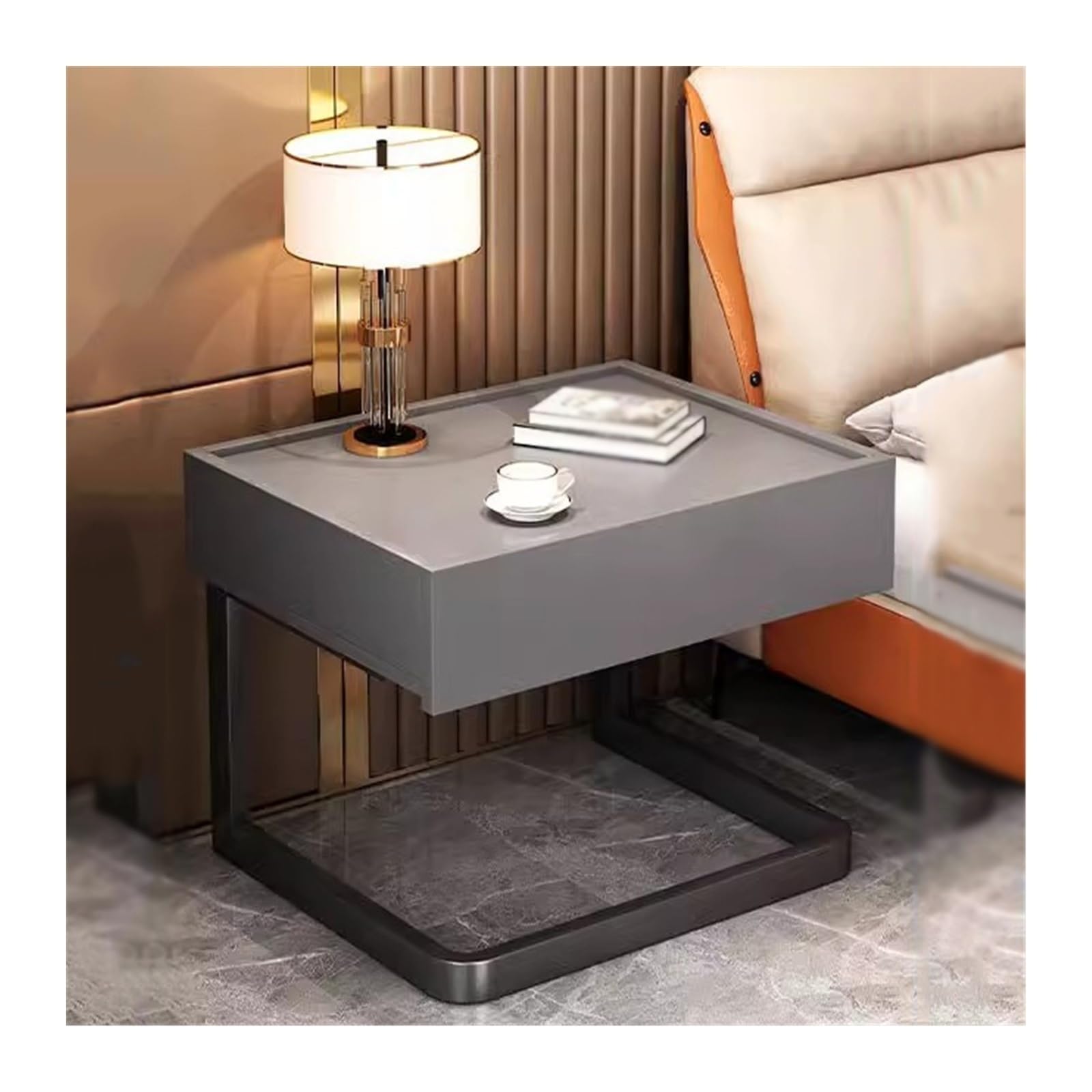 bedside tables Simple Small Nightstand Bedroom Frame Solid Wood Bedside Table Simple Storage Bedside Furniture Solid Color with Drawers bedside cabinet (Color : Gris)