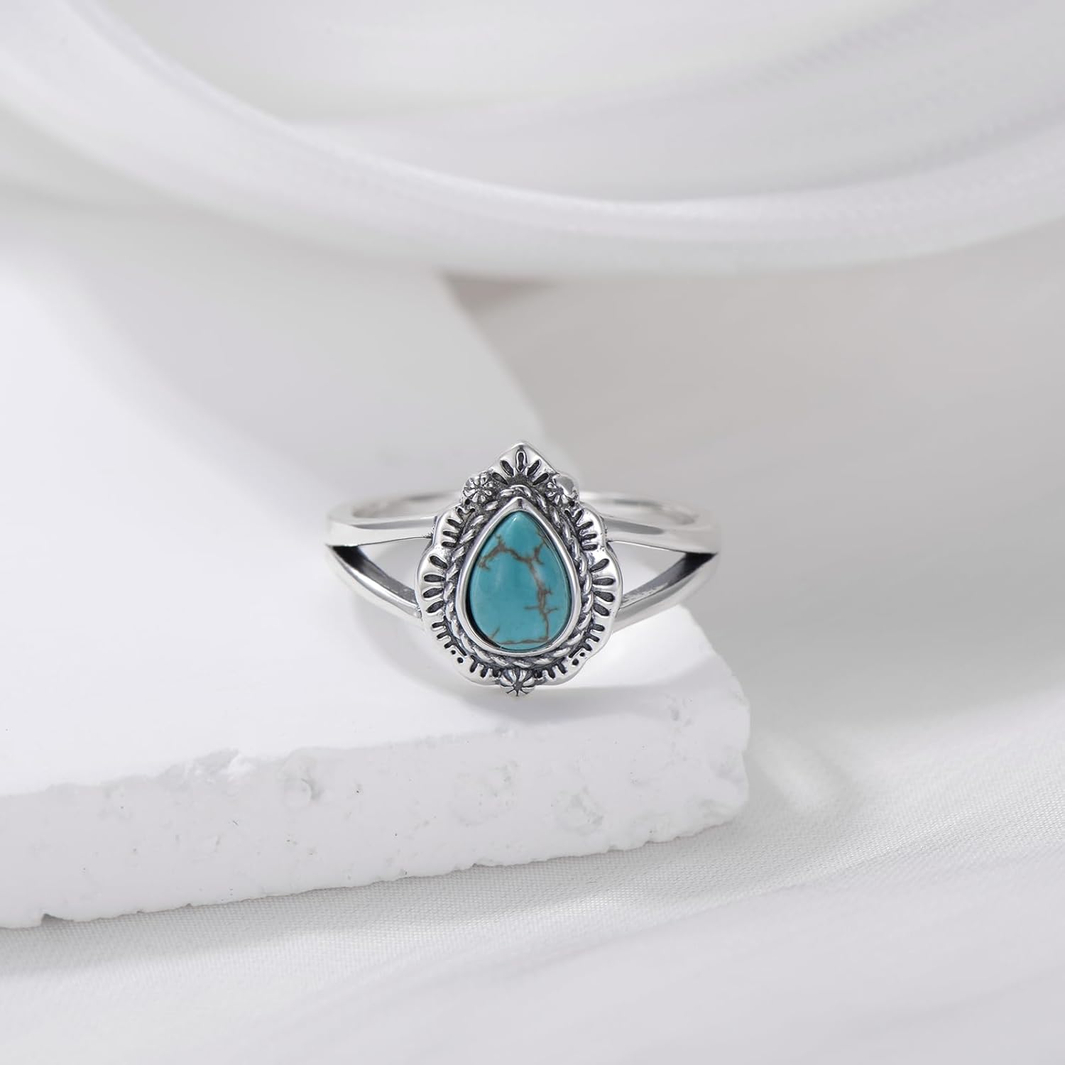 Real Turquoise Rings 925 Sterling Silver Real Turquoise Gemstone Ring Vintage Southwestern Jewelry for Women - Image 2