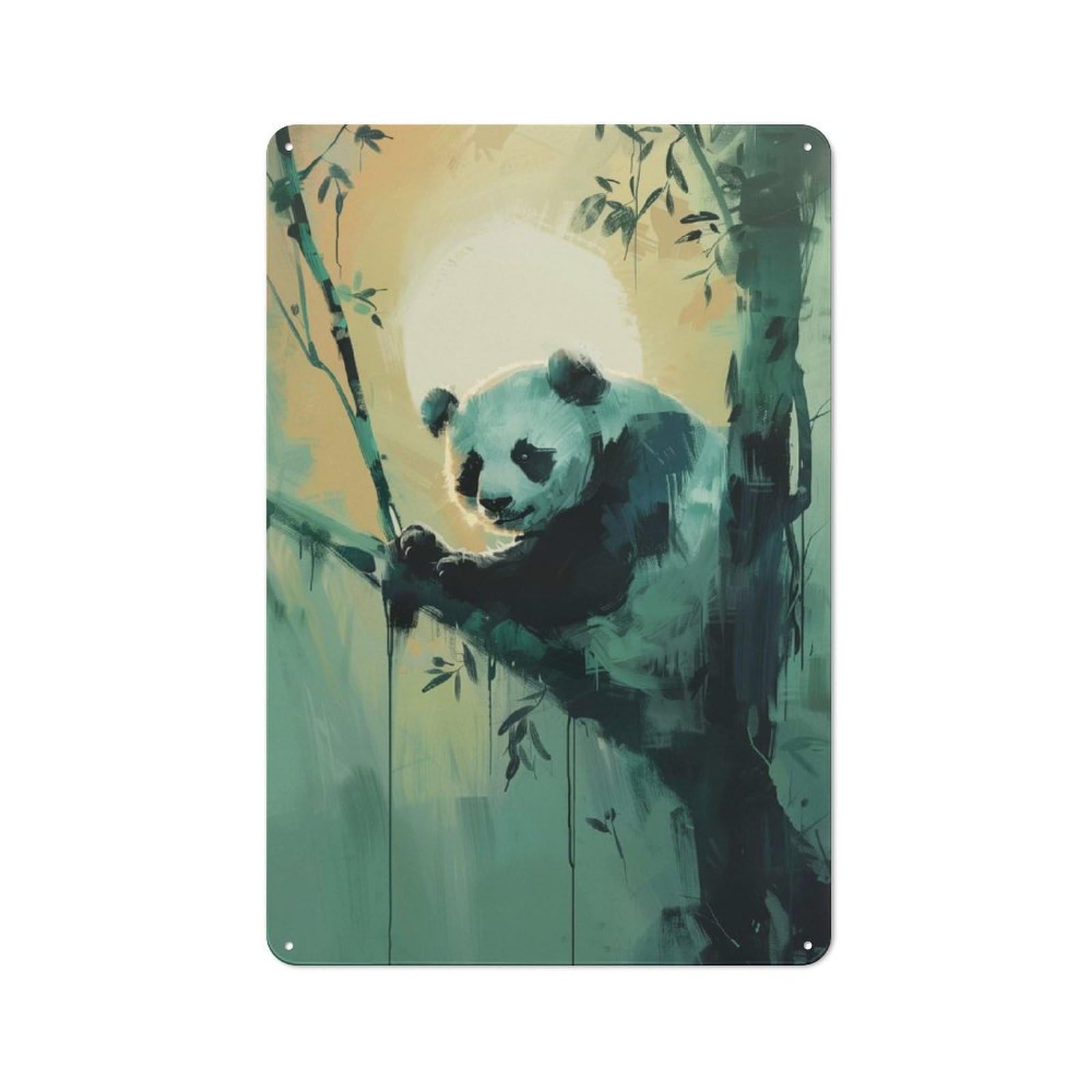 Junmoney Style-5 Panda In The Bamboo Vintage Metal Wall Decor 30X20cm, Tin Wall Sign For Restaurant, Kitchen, Counter Or Breakfast Nook