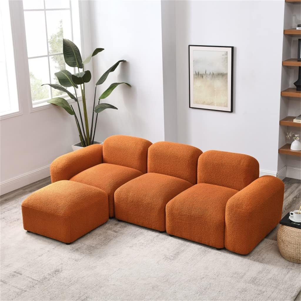 L-Shape Modular Sectional Sofa，DIY Combination，Teddy Fabric，